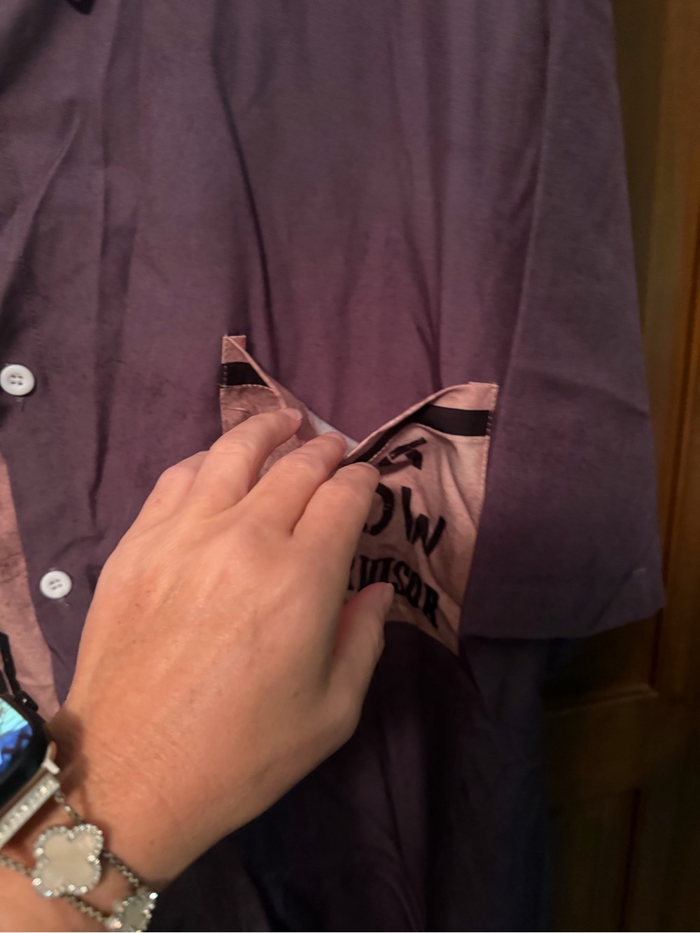 Two-Tone brown and tan Short-Sleeve Button Shirt with Pocket Graphic - Picture 3 of 5